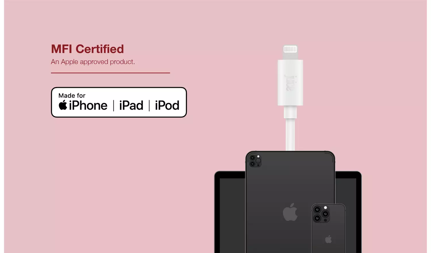 Juice USB A to Lightning 1m Charge Cable - Coral