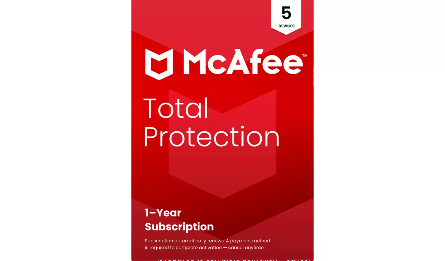 McAfee Total Protection 1 Year, 5 Device - Auto Renewal