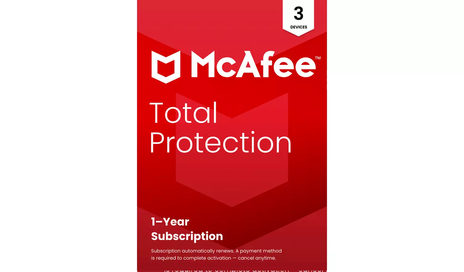McAfee Total Protection 1 Year, 3 Device - Auto Renewal