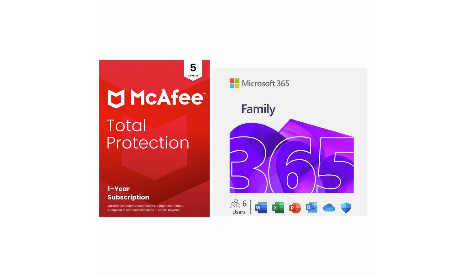 Microsoft 365 Family 6 People & McAfee 1 Year, 5 Device