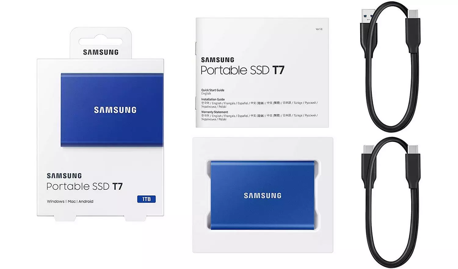 Samsung T7 USB 3.2 Gen 2 1TB Portable SSD