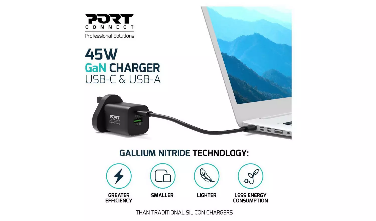 Port Connect 45W GaN Type C UK Power Supply