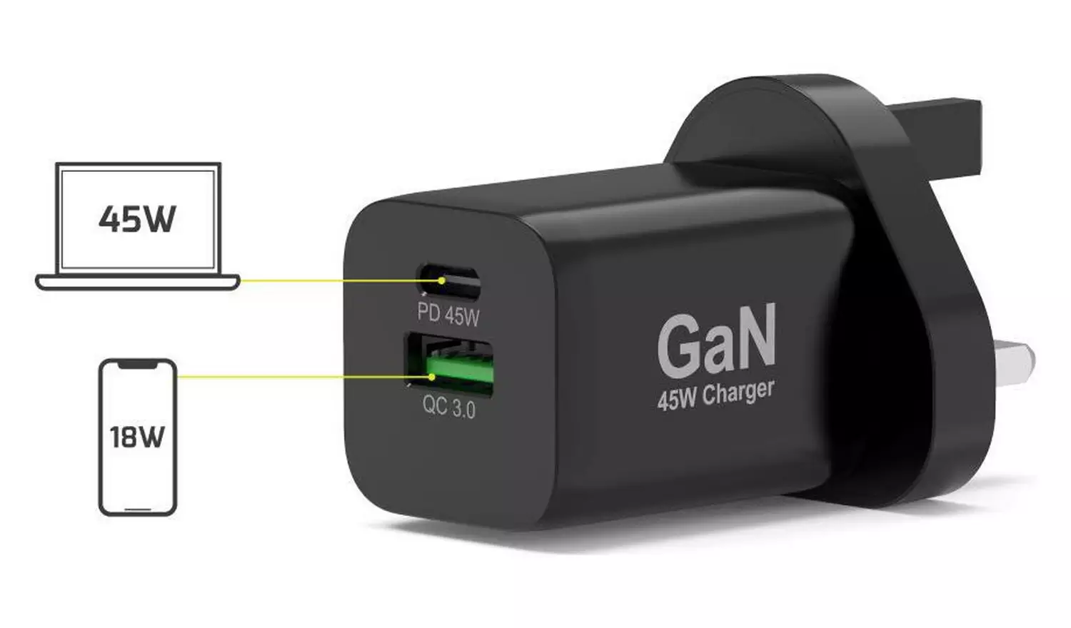 Port Connect 45W GaN Type C UK Power Supply