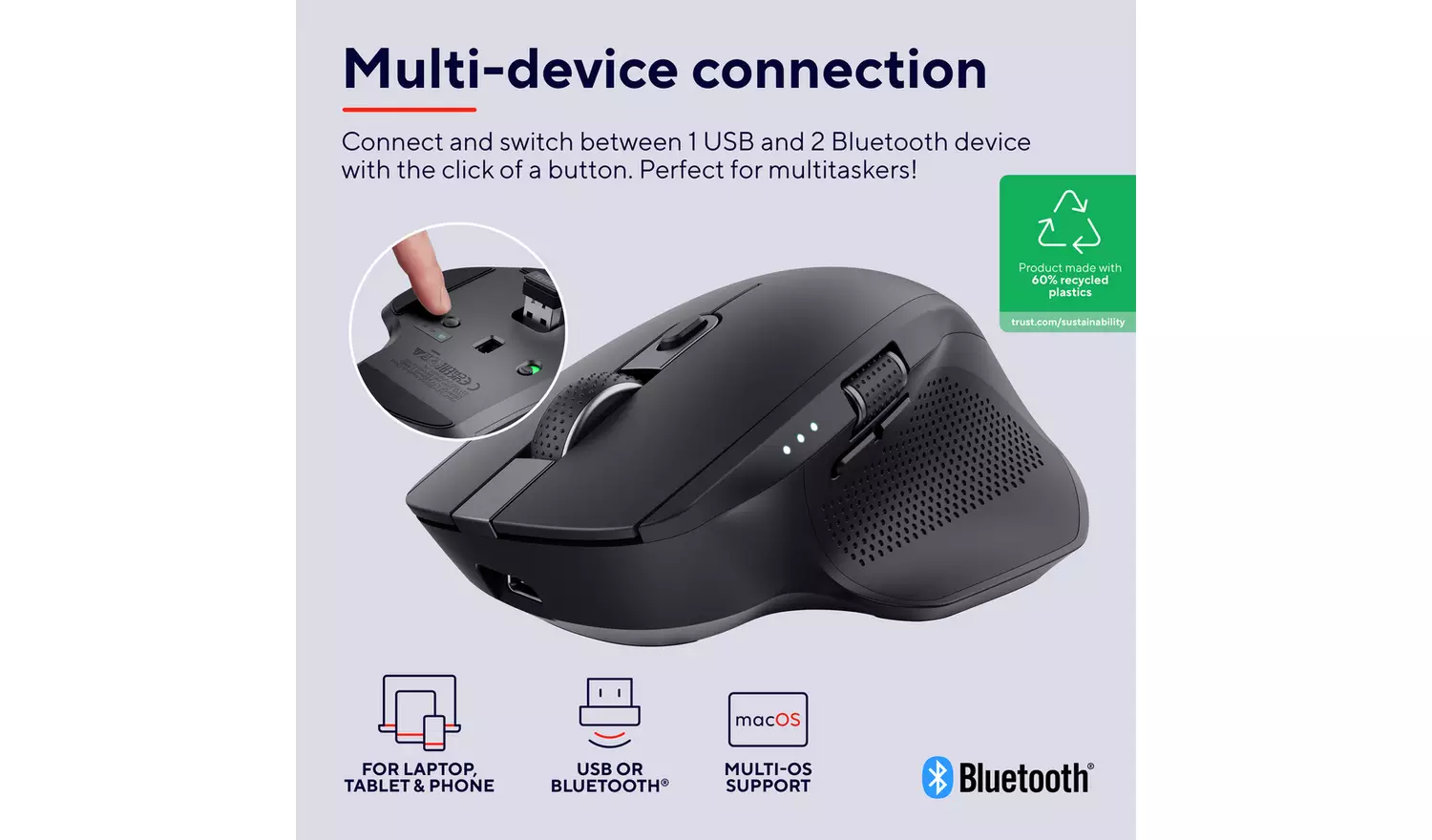 Trust Ozaa Plus Multi-Device Wireless Mouse - Black