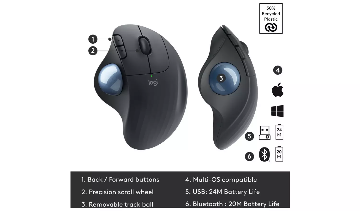 Logitech ERGO M575 Wireless Mouse - Grey