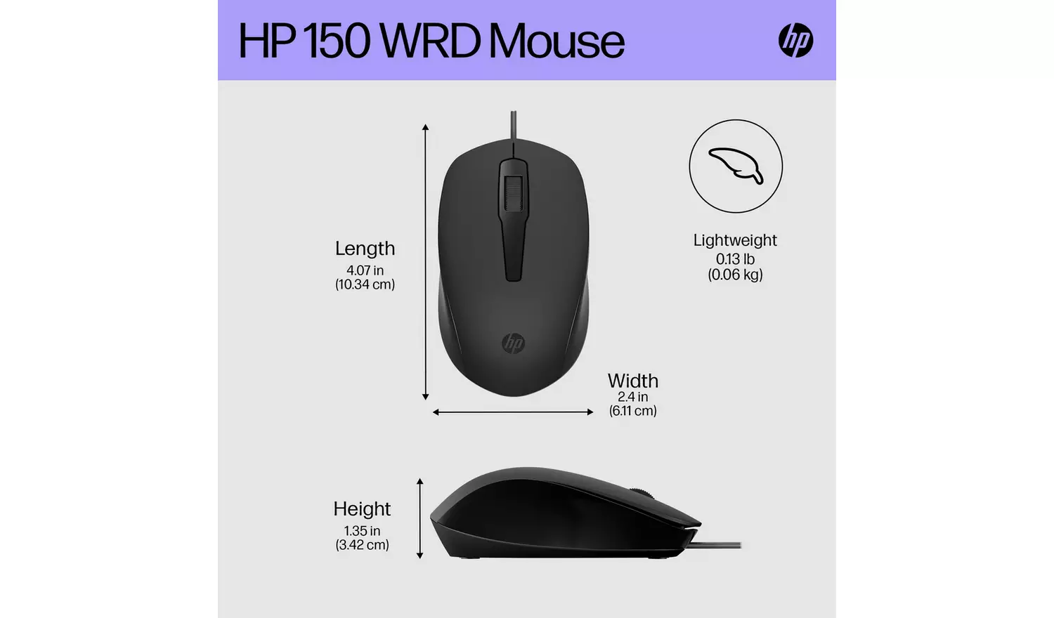 HP 150 Wired Mouse - Black