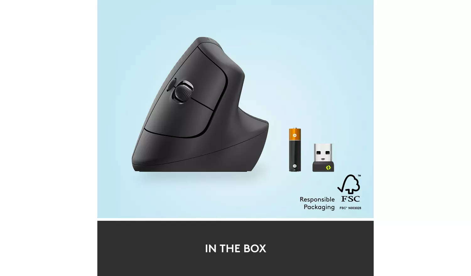 Logitech Lift Vertical Ergonomic Wireless Mouse - Black