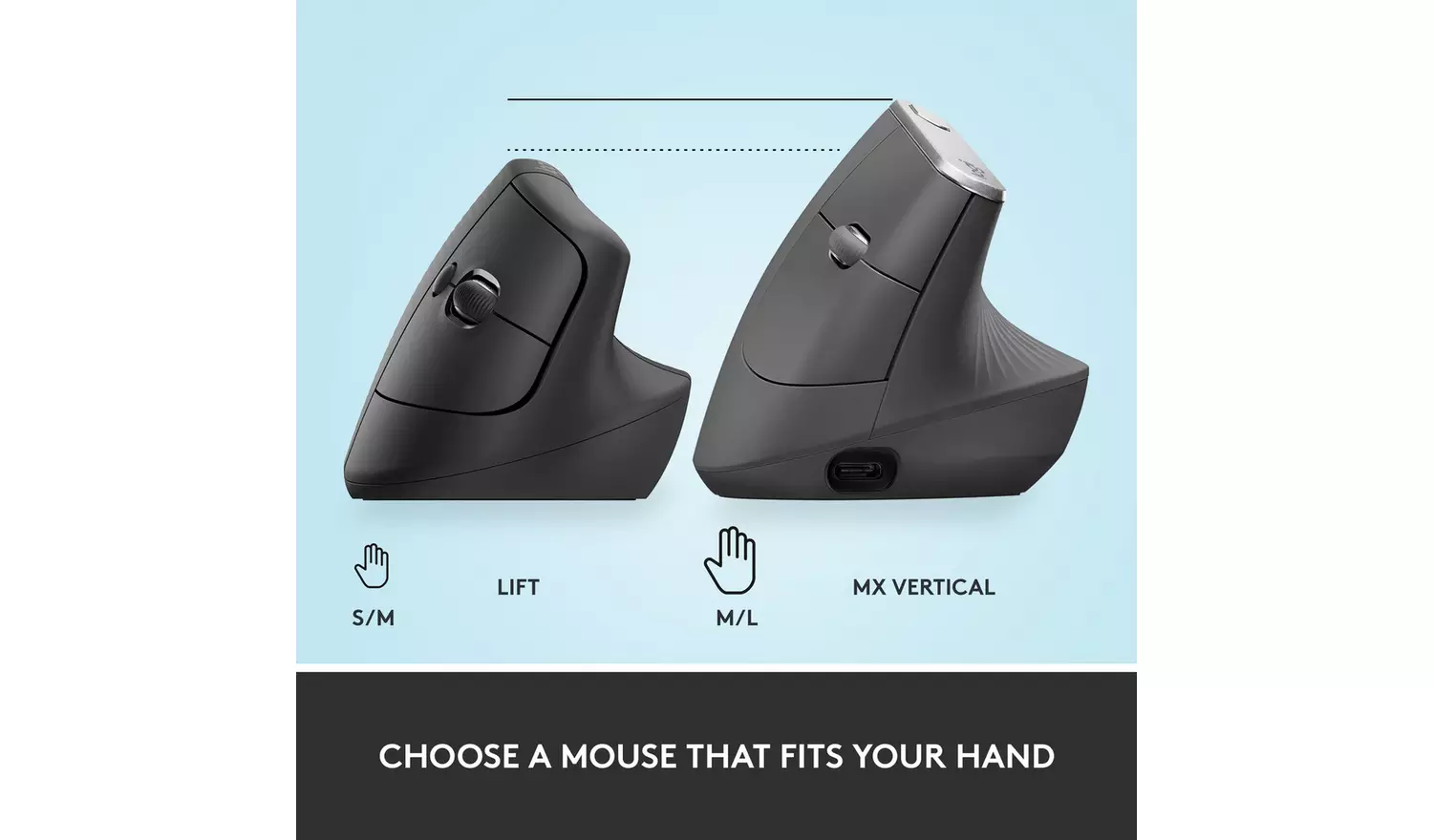 Logitech Lift Vertical Ergonomic Wireless Mouse - Black