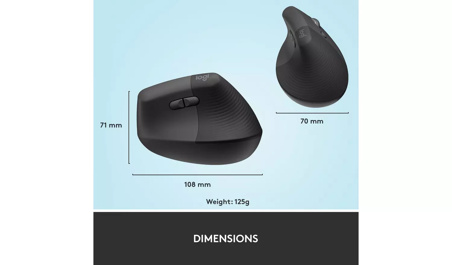 Logitech Lift Vertical Ergonomic Wireless Mouse - Black