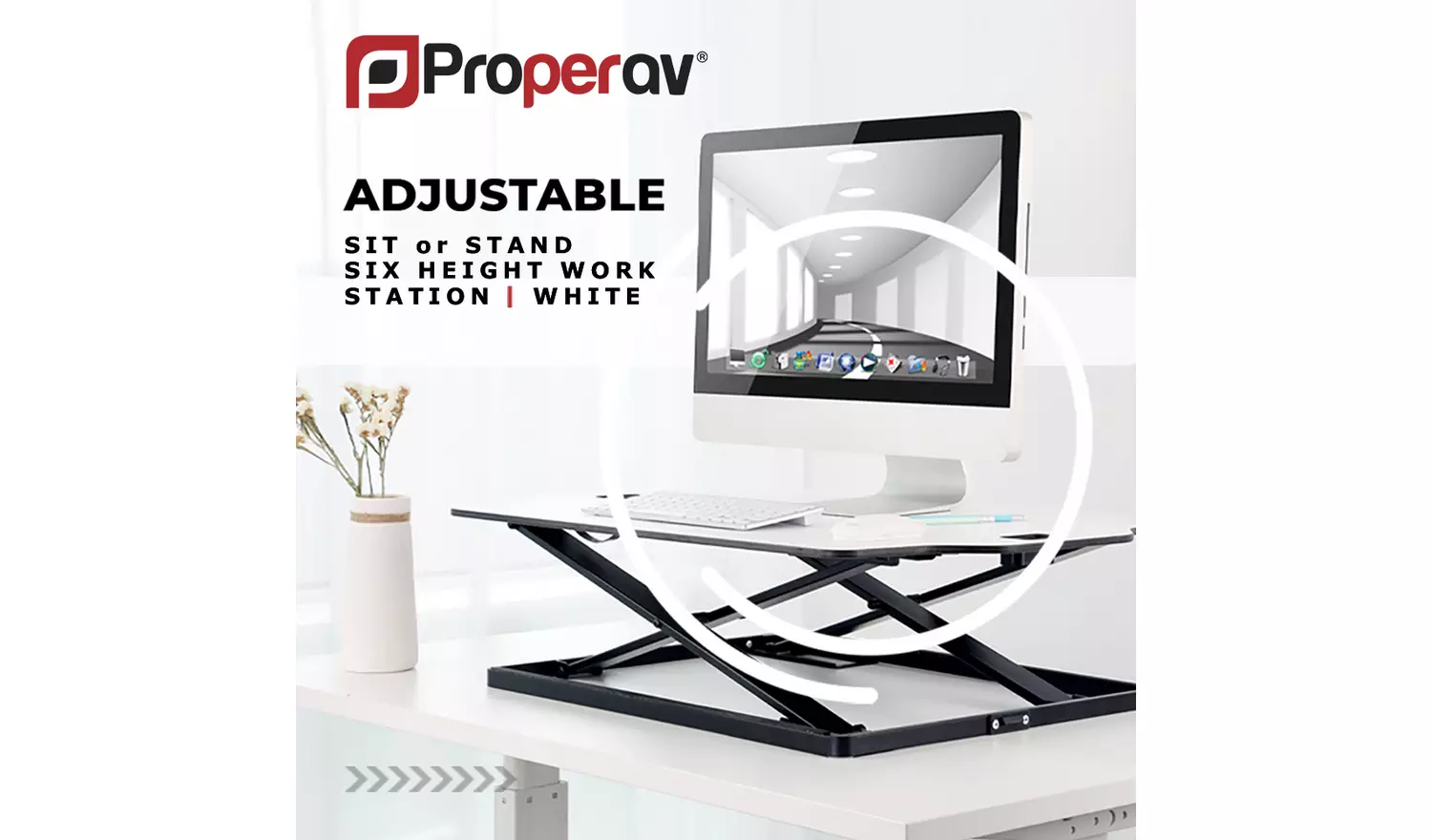 ProperAV Slim Profile Stand Up Desk Workstation - White