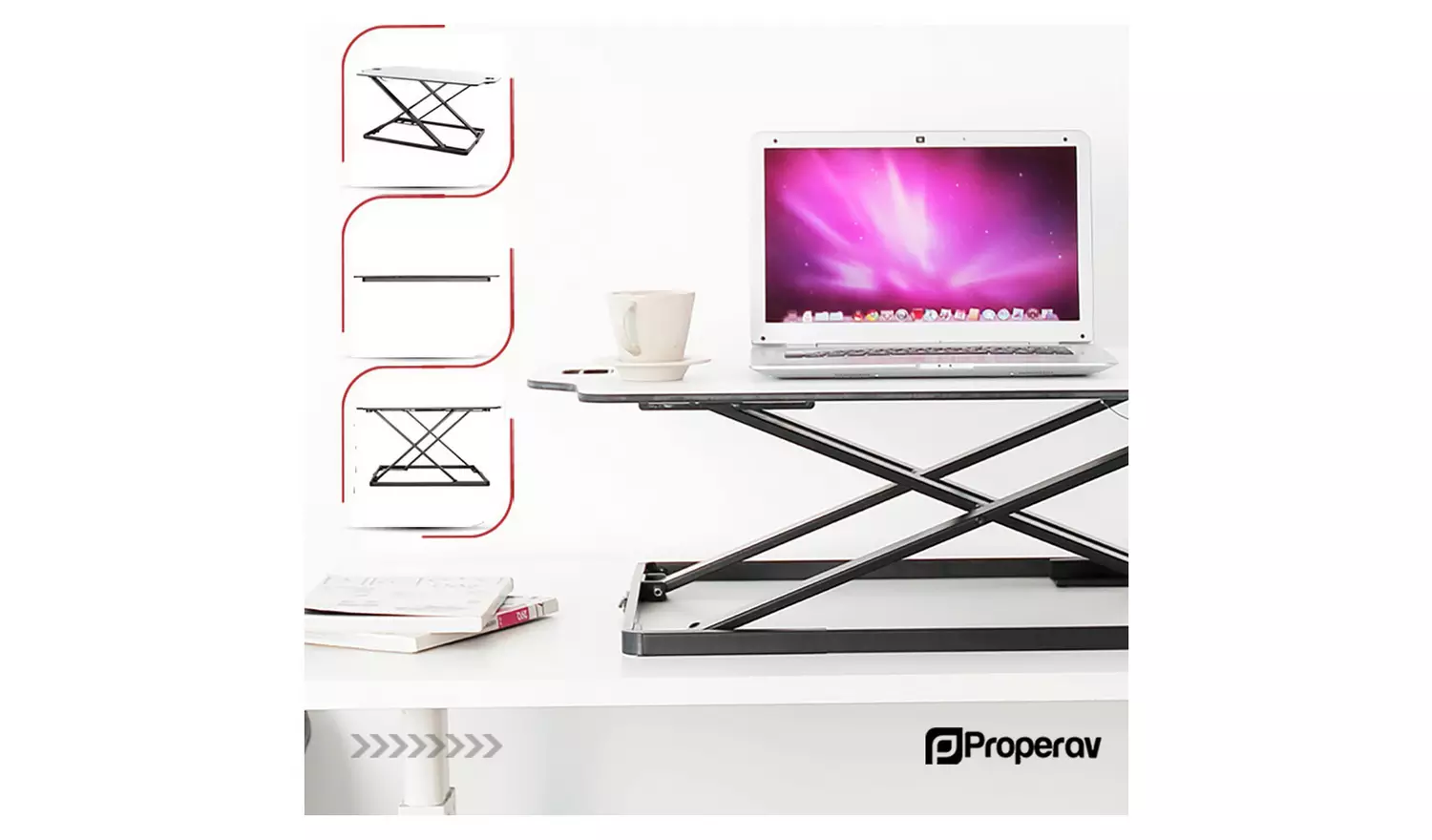 ProperAV Slim Profile Stand Up Desk Workstation - White
