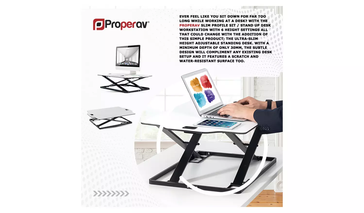 ProperAV Slim Profile Stand Up Desk Workstation - White