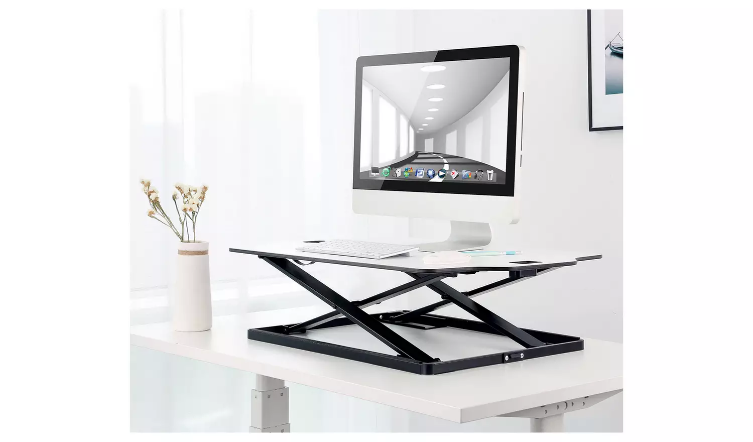 ProperAV Slim Profile Stand Up Desk Workstation - White