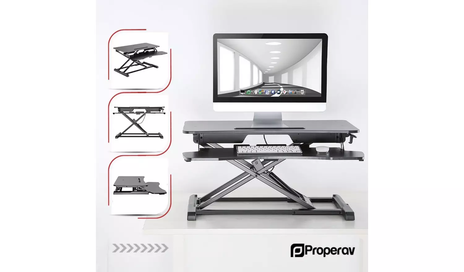 ProperAV Two-Tier Stand-Up Desk Workstation - Black