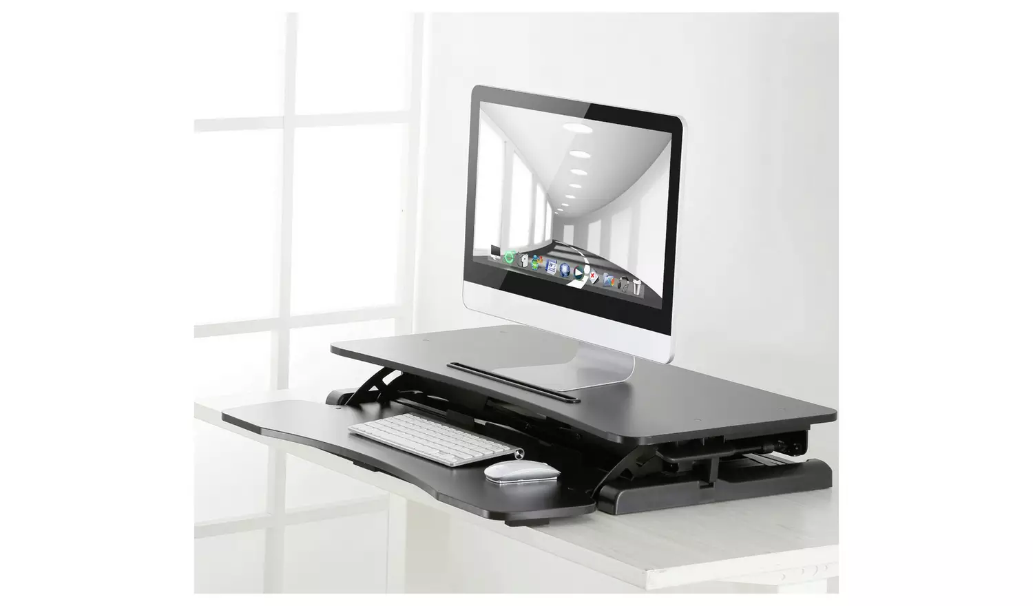 ProperAV Two-Tier Stand-Up Desk Workstation - Black