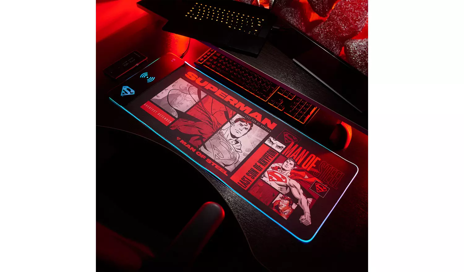 Superman Wireless Charging RGB Gaming Mat