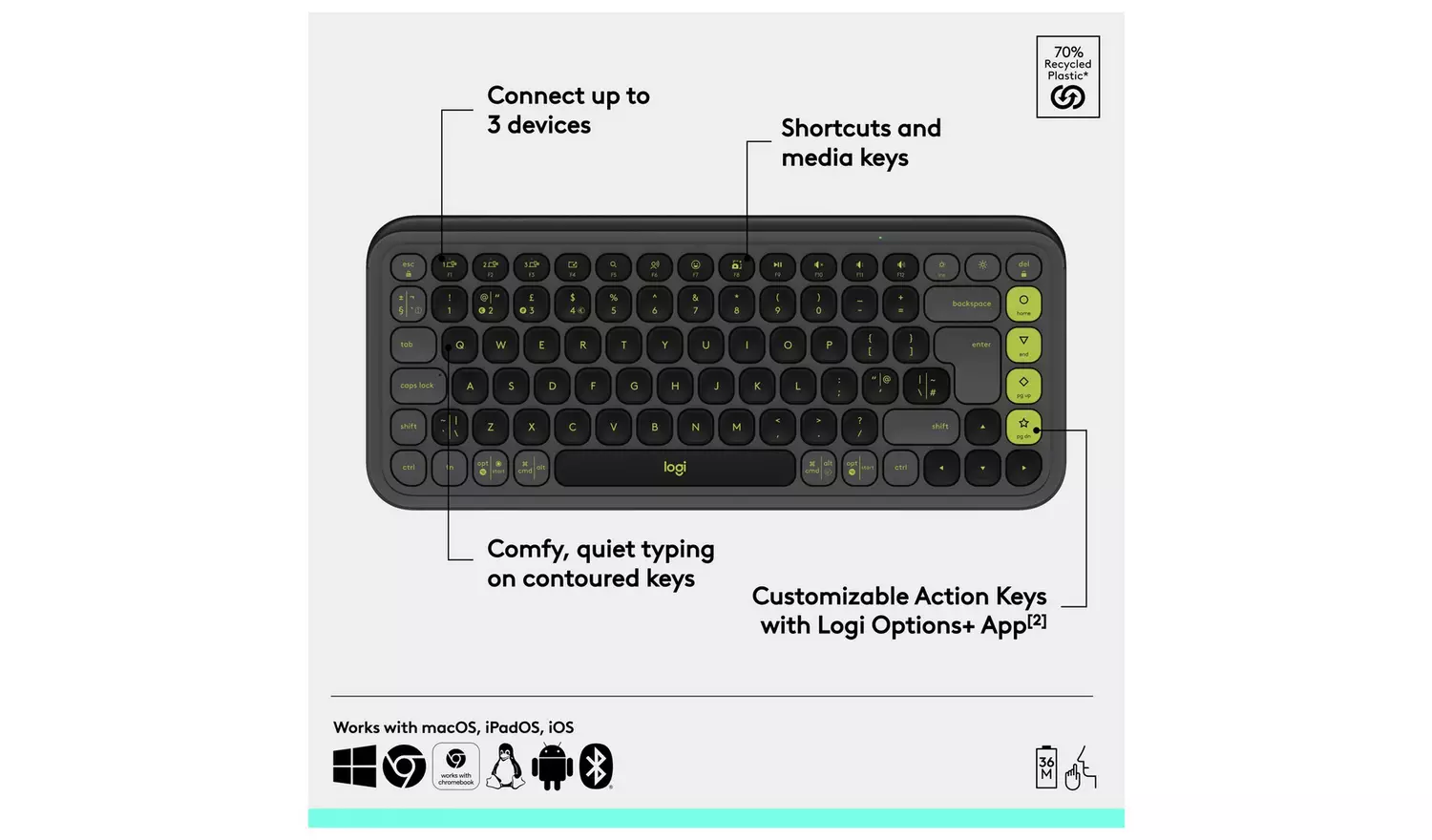 Logitech POP Icon Keys Wireless Keyboard - Graphite