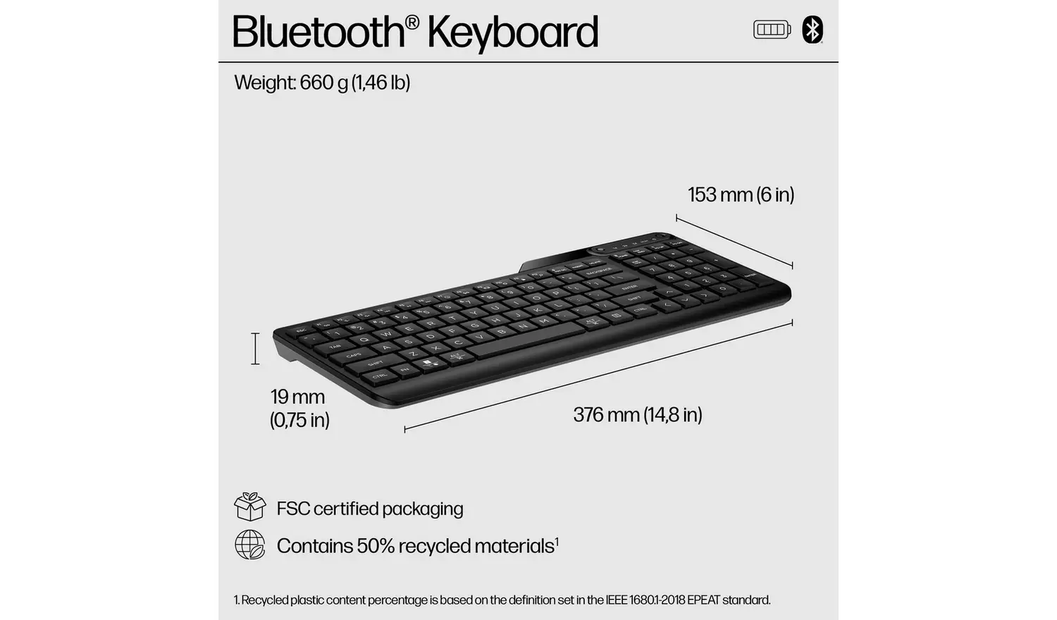HP 460 Multi-Device Wireless Bluetooth Keyboard - Black