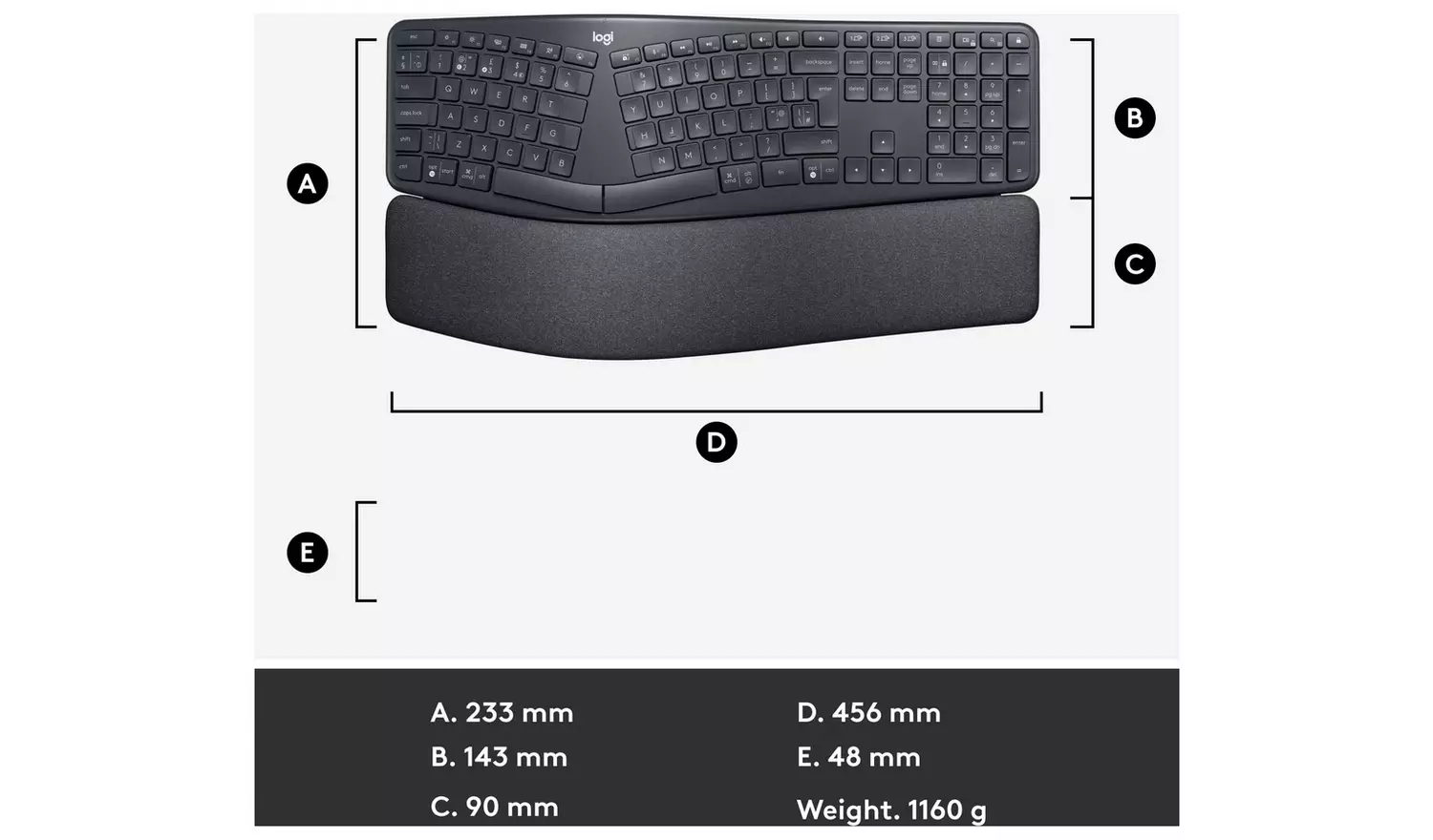 Logitech ERGO K860 Wireless Ergonomic Keyboard - Grey