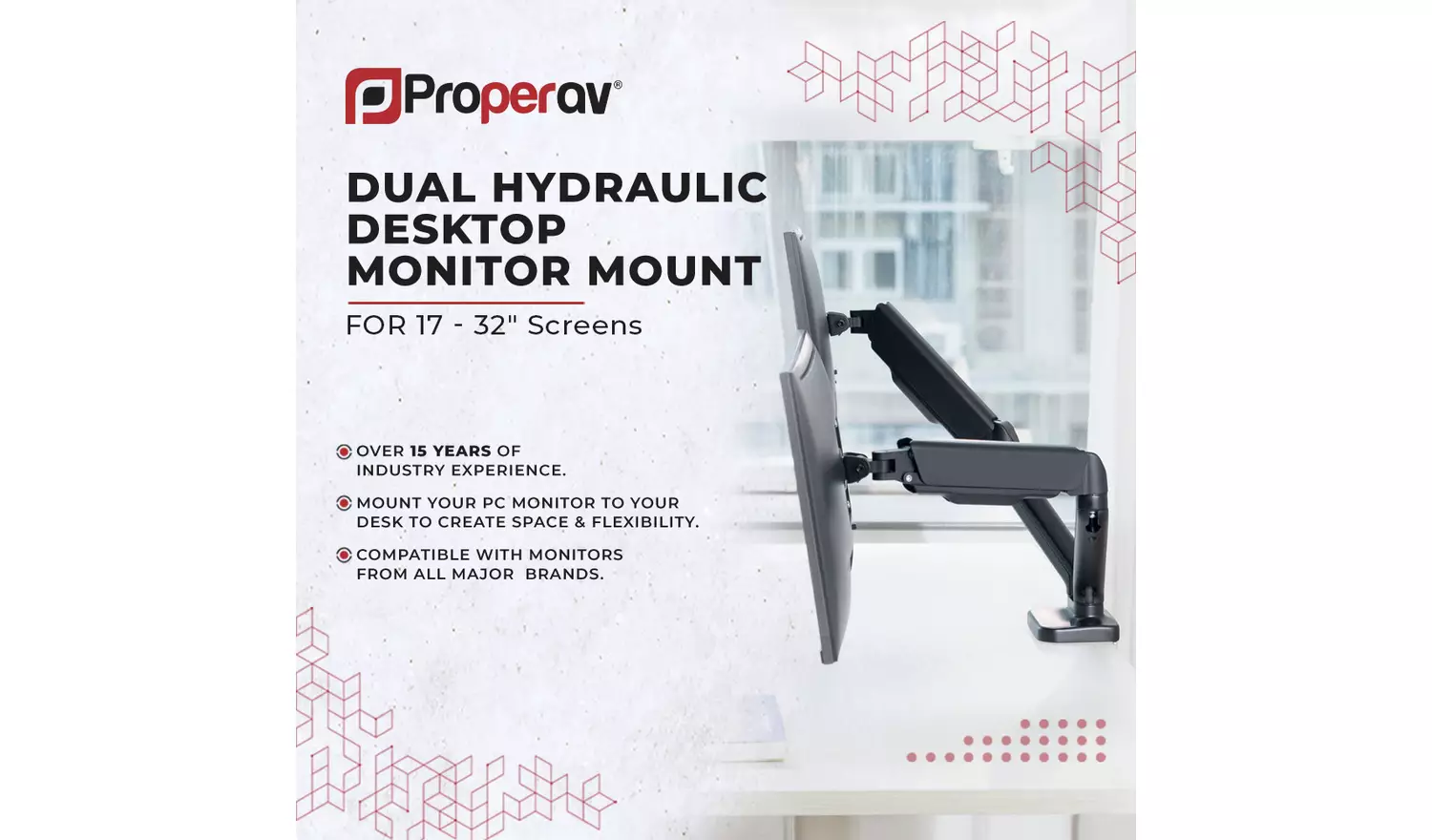 ProperAV Dual Swing Arm Monitor Mount Gas Spring 17-32 Inch