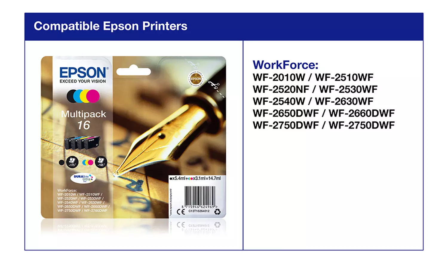 Epson 16 Pen Ink Cartridges - Black & Colour