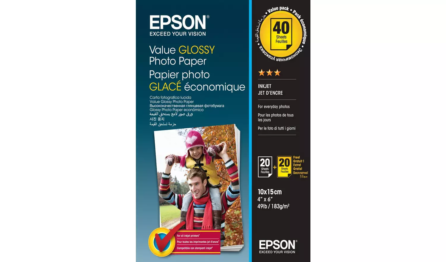 Epson 10x15 Gloss Photo Paper - 40 Sheets