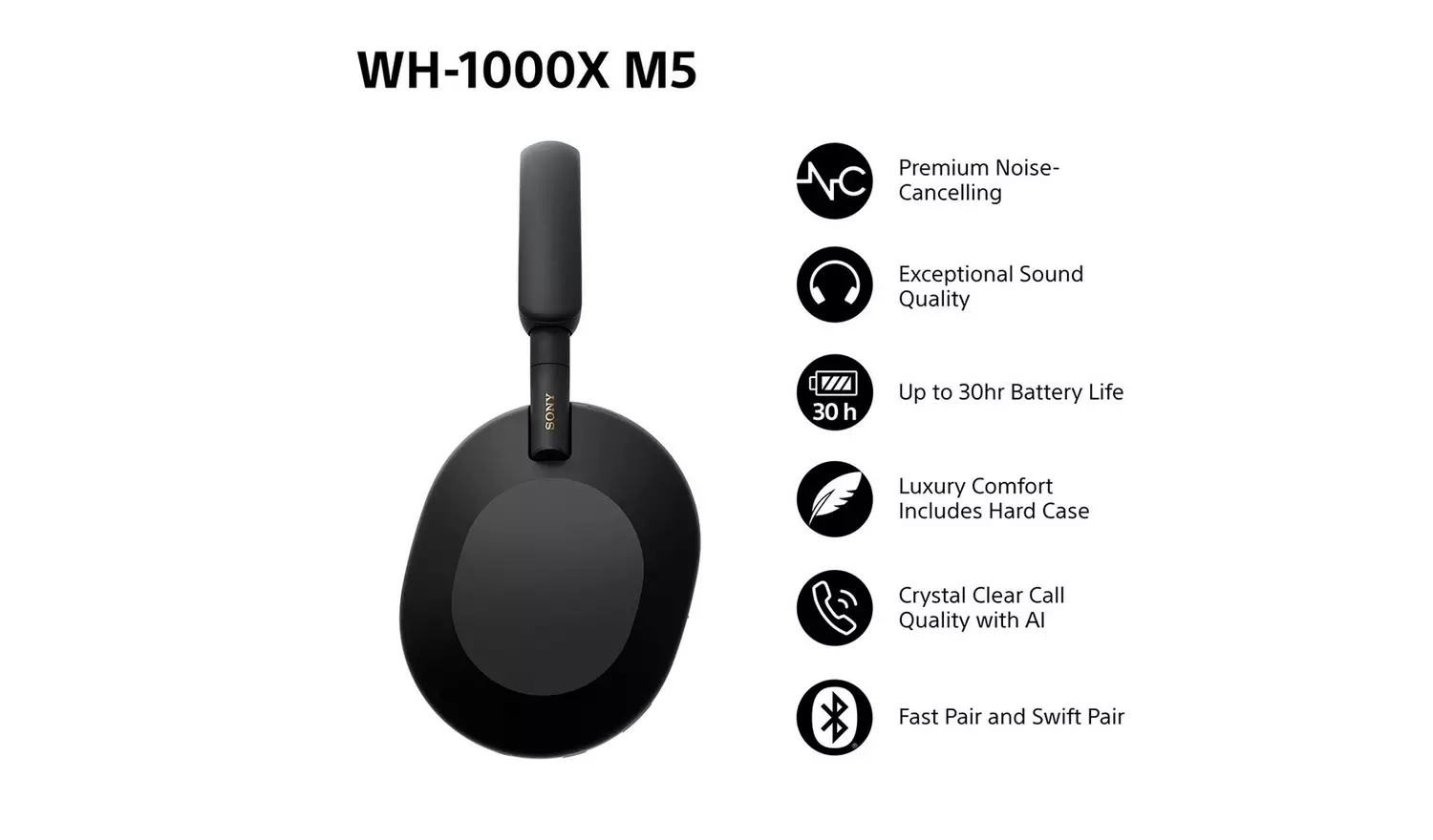Sony WH1000XM5 Over-Ear Wireless Headphones - Black