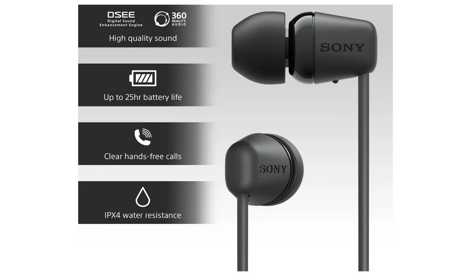 Sony WI C100 In-Ear Wireless Headphones - Black