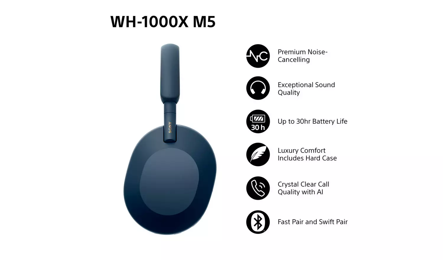 Sony WH1000XM5 Over-Ear Wireless Headphones - Blue