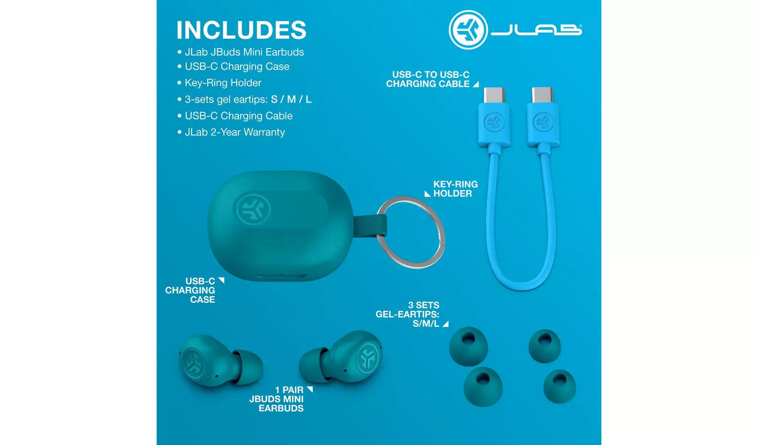 JLab JBuds Mini In-Ear True Wireless Earbuds - Aqua