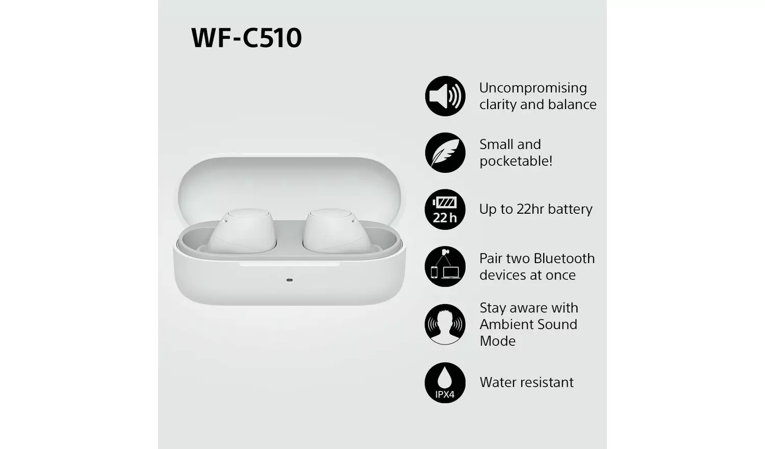 Sony WF-C510 True Wireless Earbuds – White