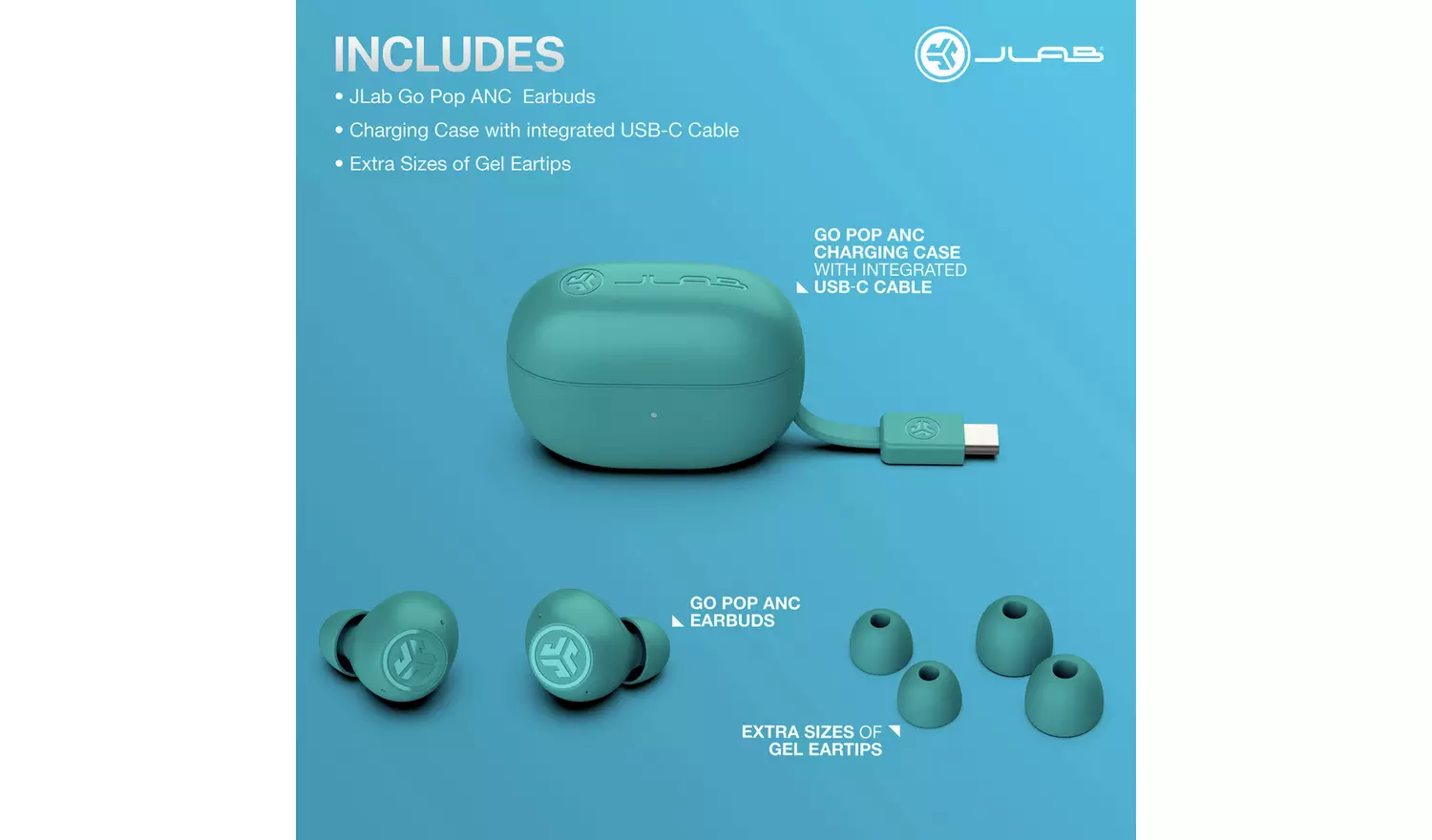JLab Go Pop ANC True Wireless Earbuds - Teal