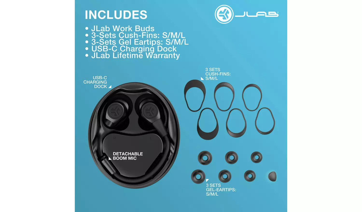 JLab Jbud Work True Wireless Earbuds - Black