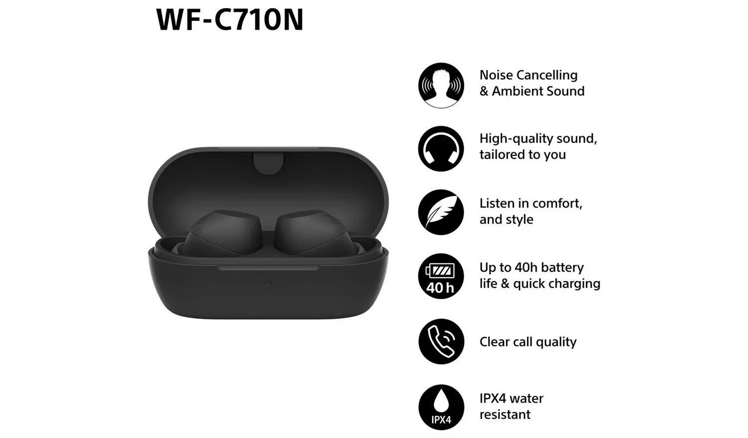 Sony WF-C710N In-Ear True Wireless Earbuds - Black
