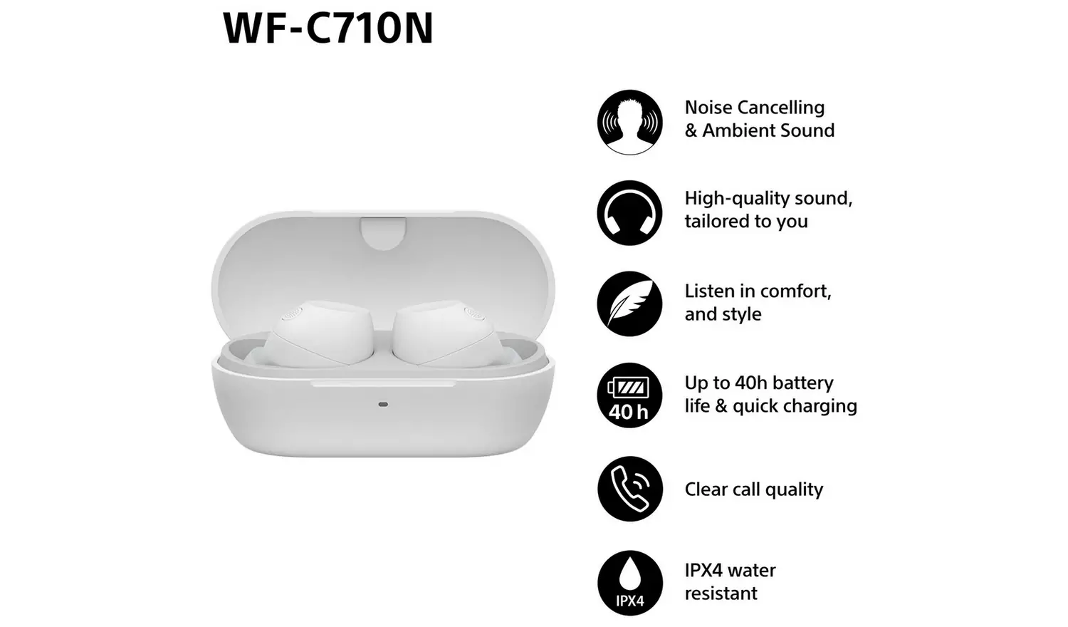 Sony WF-C710N In-Ear True Wireless Earbuds - White