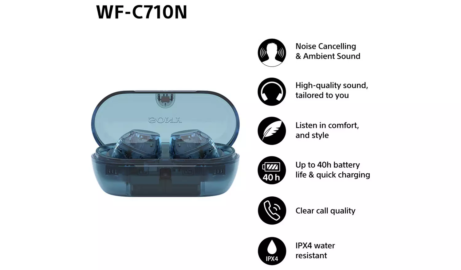 Sony WF-C710N In-Ear True Wireless Earbuds - Glass Blue