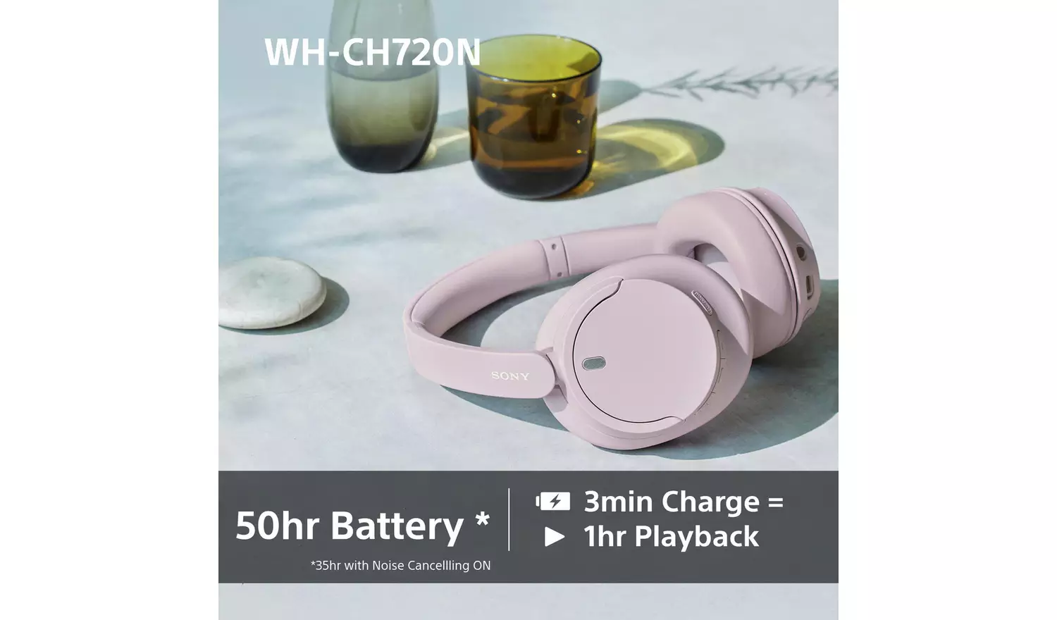 Sony WH-CH720N Over-Ear Wireless Headphones - Pink