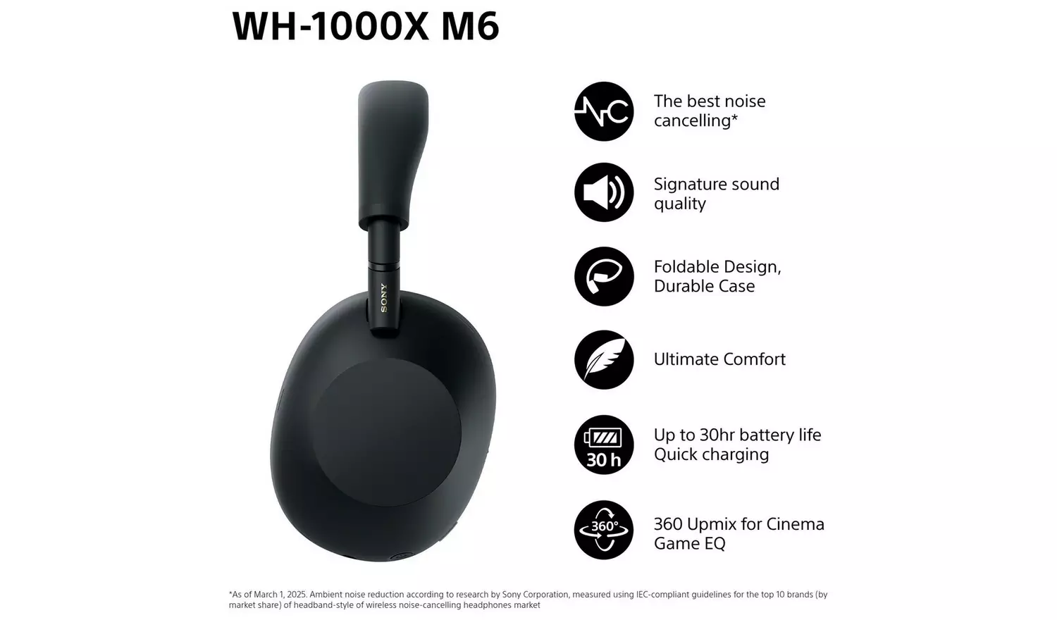 Sony WH1000XM6 Over-Ear Wireless Headphones - Black