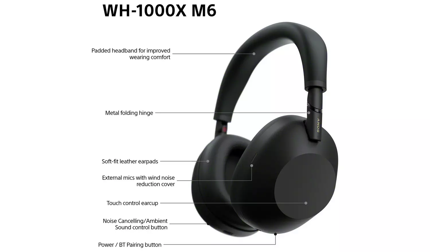 Sony WH1000XM6 Over-Ear Wireless Headphones - Black