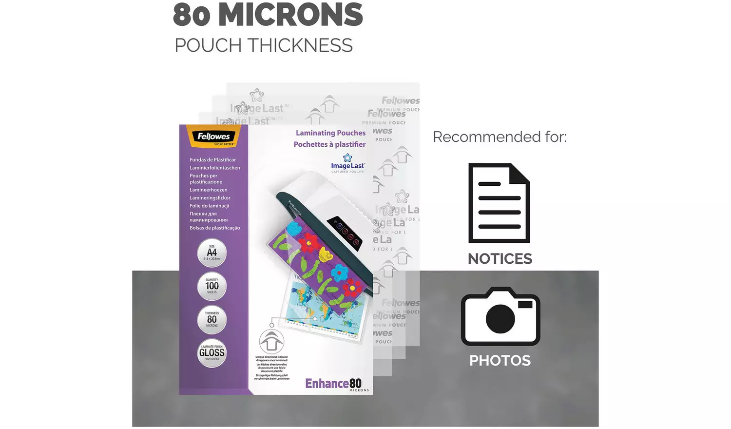 Fellowes A4 80mic Laminating Pouches - 100 Pack