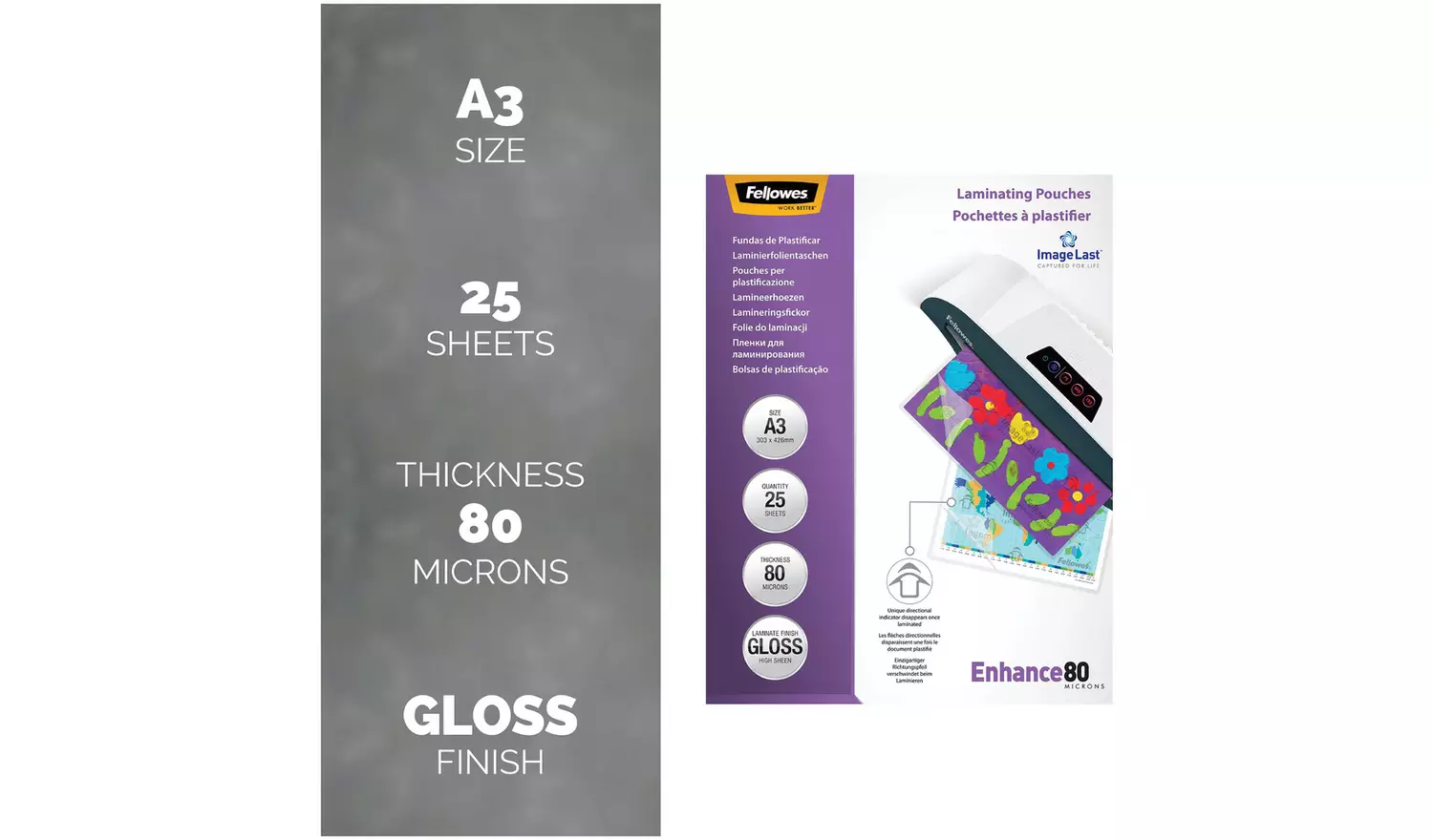 Fellowes A3 80mic Laminating Pouches - 25 Pack