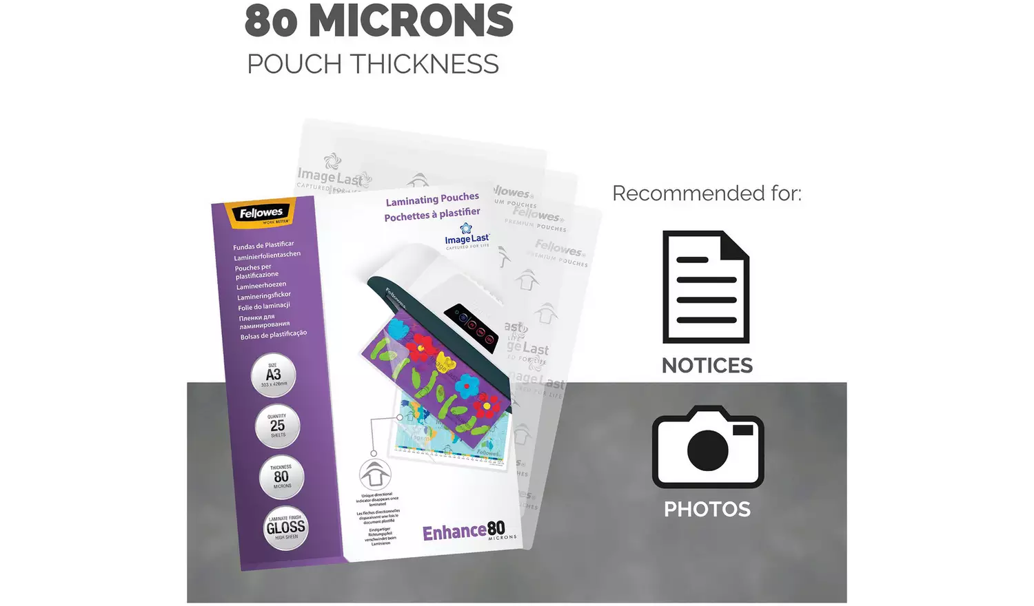 Fellowes A3 80mic Laminating Pouches - 25 Pack