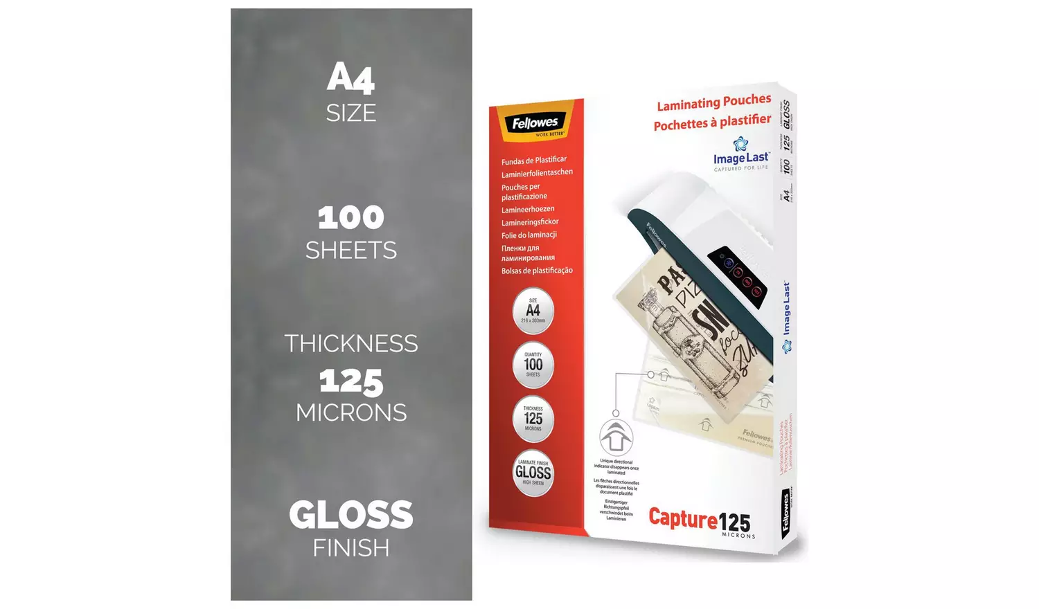 Fellowes A4 125 Micron Laminating Pouches - Pack of 100