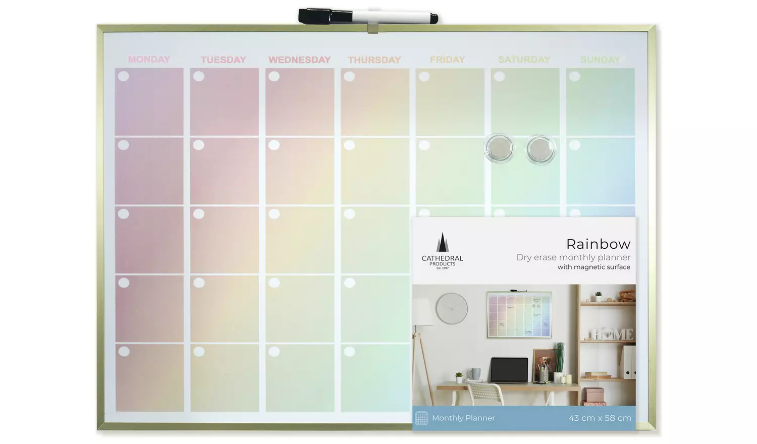Cathedral Rainbow Magnetic Calendar Board - 43 x 58cm