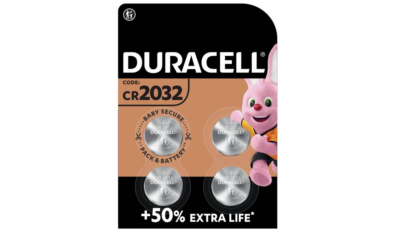 Duracell 2032 Lithium Coin Batteries 3V (CR2032) - Pack of 4