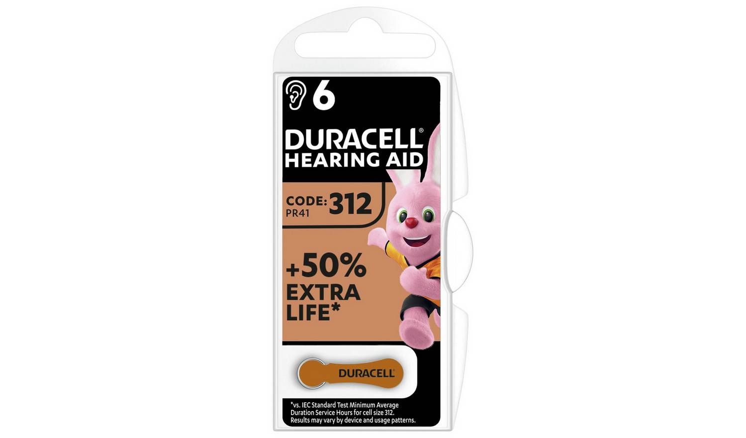 Duracell Hearing Aid Batteries Size 312 - Pack of 6