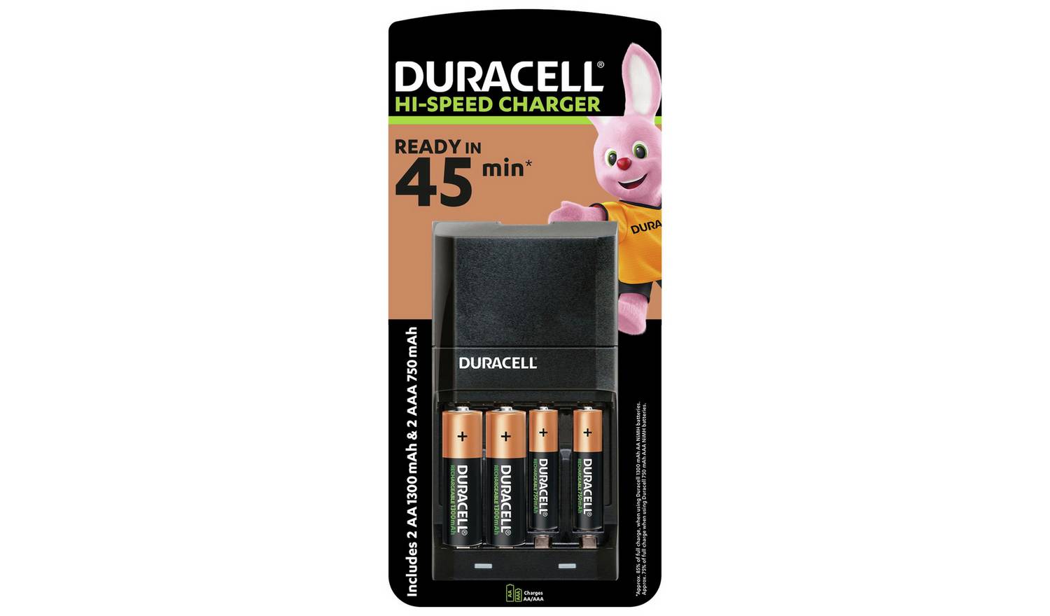 Duracell 45 Minutes Battery Charger with 2 AA and 2 AAA