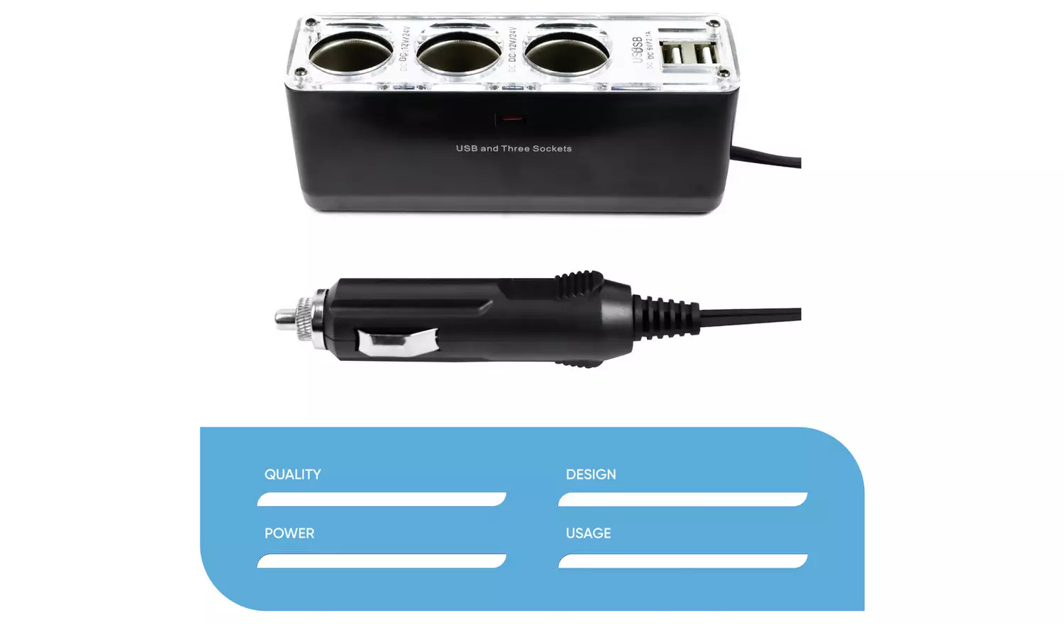 Streetwize Triple 12V Socket Adapter With Two USB Ports