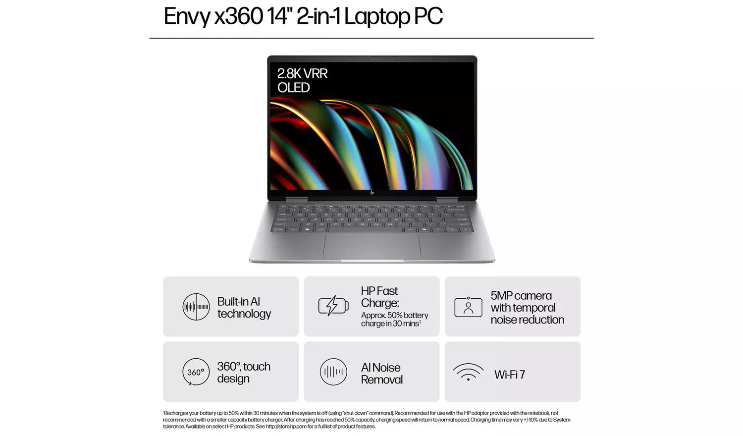 HP Envy x360 14in U5 16GB 512GB 2-in-1 Laptop - Silver