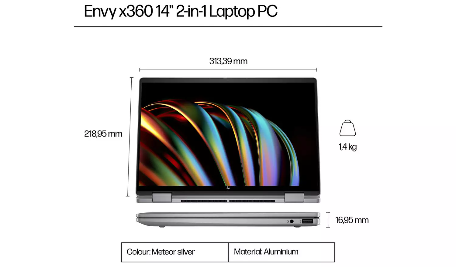 HP Envy x360 14in U5 16GB 512GB 2-in-1 Laptop - Silver